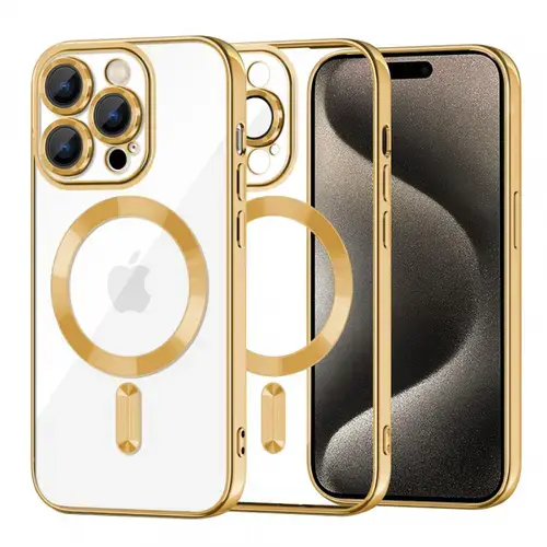 Husa MagSafe pentru Apple iPhone 15 Pro Max, Techsuit, Luxury Crystal, Aurie