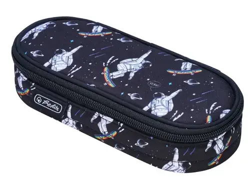Penar tip etui oval Herlitz, dimensiune 21.5 x 9 x 6 cm, motiv Space Skater