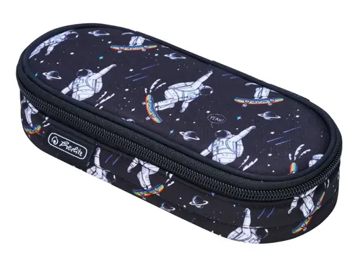 Penar tip etui oval Herlitz, dimensiune 21.5 x 9 x 6 cm, motiv Space Skater