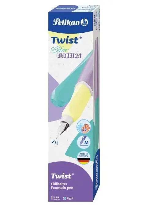 Stilou Pelikan Twist Color Blocking Light, penita M, grip ergonomic, ambidextru, 1 rezerva mare inclus