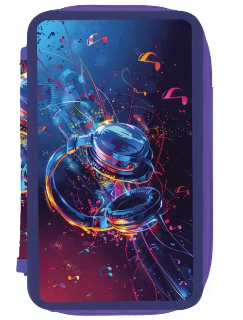 Penar neechipat Herlitz 2 fermoare, dimensiune 20 x 4.5 x 13 cm, motiv Music