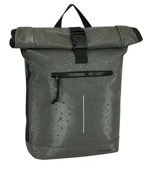 Rucsac NEW REBELS Droplets New York Rolltop, dimensiune 30 x 12 x 43 cm, Verde