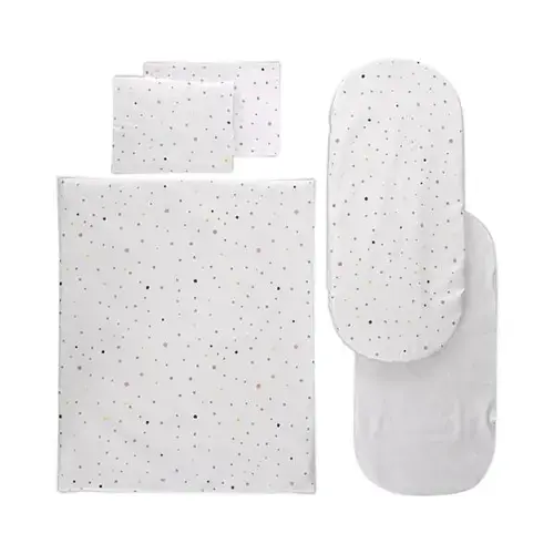 Set lenjerie pentru carucior Lorelli Happy Friends Mint, cu protectie impermeabila, 6 piese
