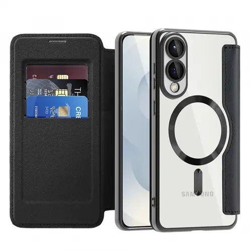 Husa MagSafe pentru Samsung Galaxy S25 Edge S937, Techsuit, SmartMag Book, Neagra