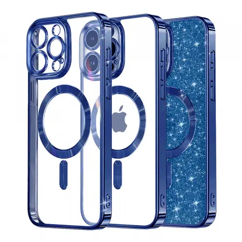 Husa MagSafe pentru Apple iPhone 16 Pro, Techsuit, Luxury Glitter, Albastra