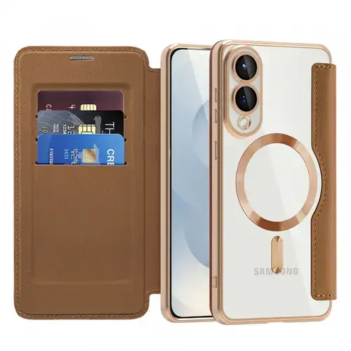 Husa MagSafe pentru Samsung Galaxy S25 Edge S937, Techsuit, SmartMag Book, Maro