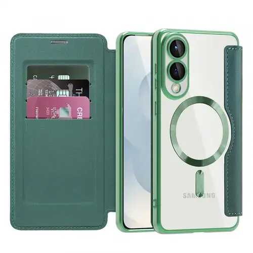 Husa MagSafe pentru Samsung Galaxy S25 Edge S937, Techsuit, SmartMag Book, Verde