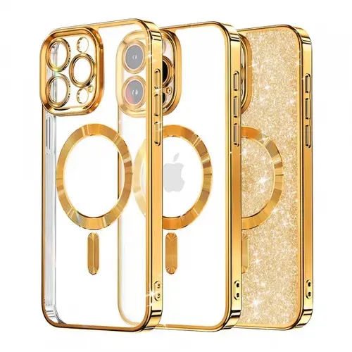 Husa MagSafe pentru Apple iPhone 16 Pro, Techsuit, Luxury Glitter, Aurie