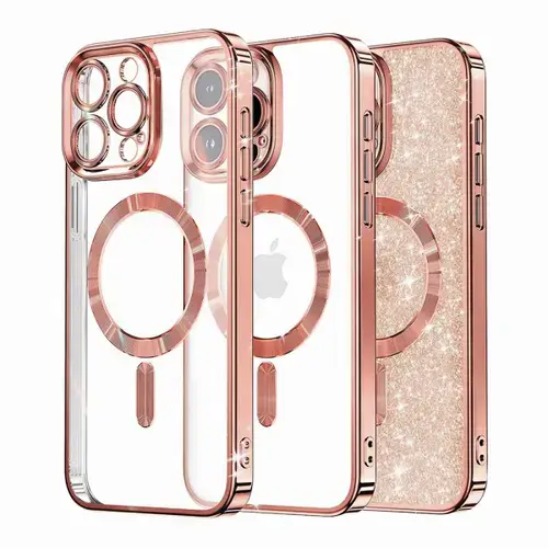 Husa MagSafe pentru Apple iPhone 16 Pro, Techsuit, Luxury Glitter, Roz Aurie