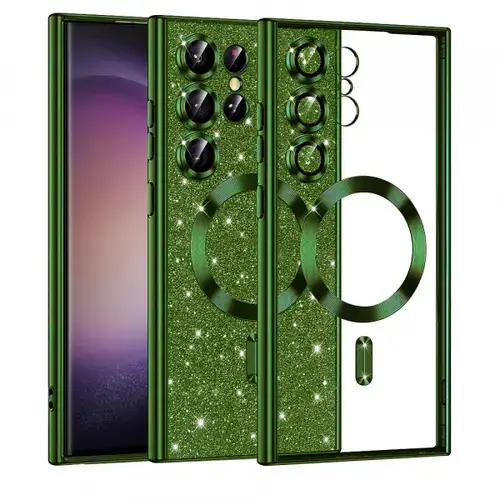 Husa MagSafe pentru Samsung Galaxy S23 Ultra S918, Techsuit, Luxury Glitter, Verde Inchis