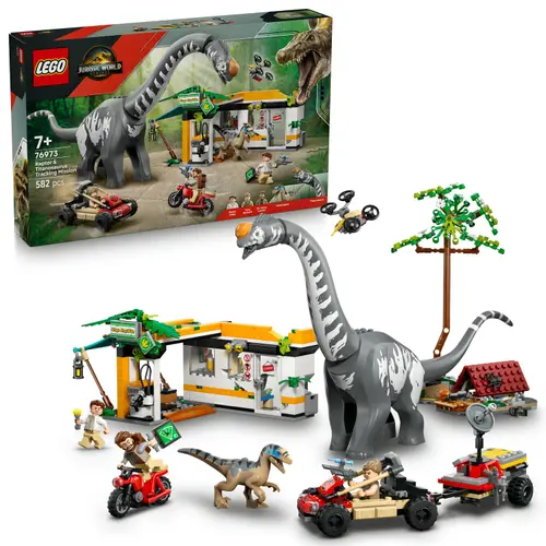 LEGO® Jurassic World - Misiune de urmarire a unui Velociraptor si a unui Titanosaurus 76973, 582 piese