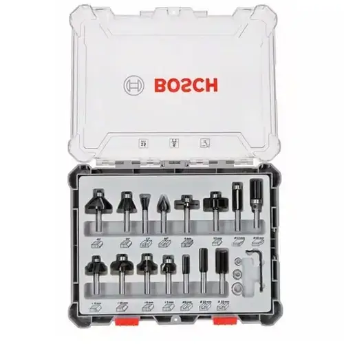 Set de 15 freze de profilat canturi Bosch, mixte, tija 6 mm