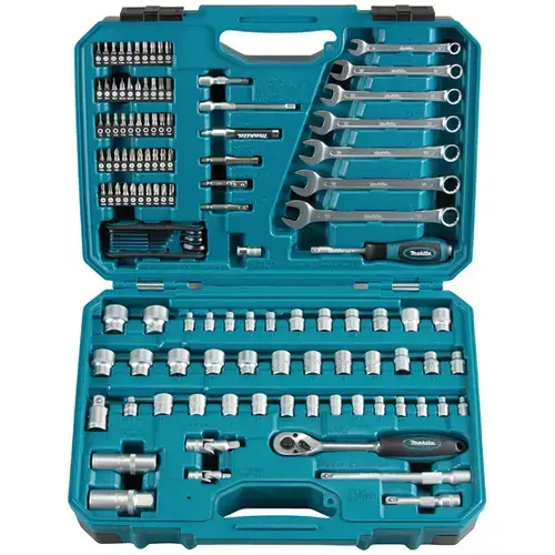 Set 120 accesorii Makita E-06616, cheie clichet, chei tubulare, cheie bujii, biti, adaptor biti, prelungitor adaptor biti