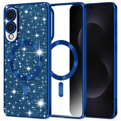Husa MagSafe pentru Samsung Galaxy S25 Edge S937, Techsuit, Luxury Glitter, Albastra