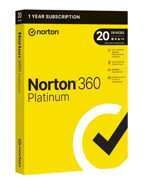 Antivirus Norton 360 Platinum, Backup 100GB, 1 An, 20 Dispozitive, 1 Utilizator