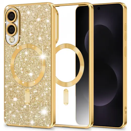 Husa MagSafe pentru Samsung Galaxy S25 Edge S937, Techsuit, Luxury Glitter, Aurie
