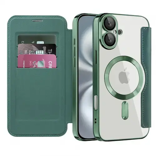 Husa MagSafe pentru Apple iPhone 16 Plus, Techsuit, SmartMag Book, Verde