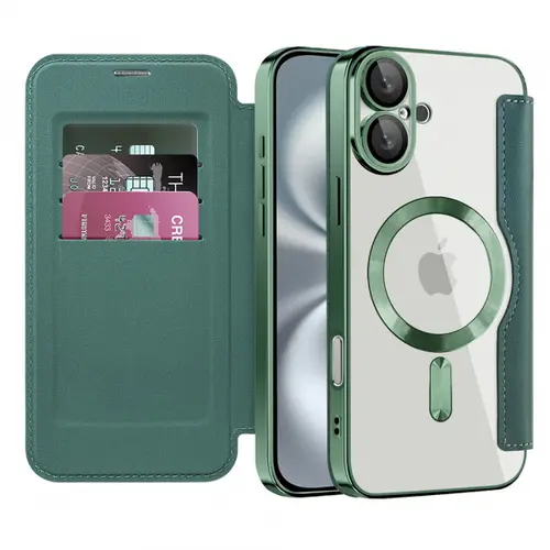 Husa MagSafe pentru Apple iPhone 16 Plus, Techsuit, SmartMag Book, Verde