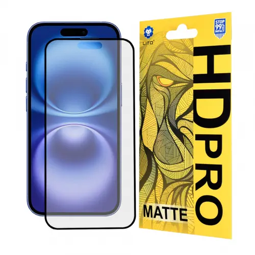 Folie de protectie Ecran Matte Lito HD Pro pentru Apple iPhone 16, Sticla Securizata, Full Glue