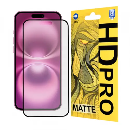 Folie de protectie Ecran Matte Lito HD Pro pentru Apple iPhone 16 Plus, Sticla Securizata, Full Glue