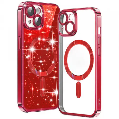 Husa MagSafe pentru Apple iPhone 15 Plus, Techsuit, Luxury Glitter, Rosie