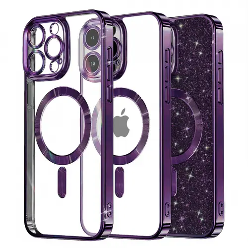 Husa MagSafe pentru Apple iPhone 16 Pro Max, Techsuit, Luxury Glitter, Mov Inchis
