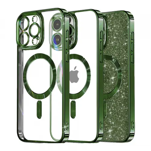Husa MagSafe pentru Apple iPhone 13 Pro, Techsuit, Luxury Glitter, Verde Inchis