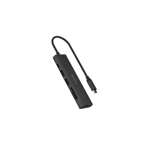Docking Station A4tech universal, 6-in-1, conectare PC USB Type C, USB-C x 1, USB-A 3.0 x 2, porturi video HDMI x 1 4K@60Hz, slot SD, PD 100 W, cablu 0.20m, Gri