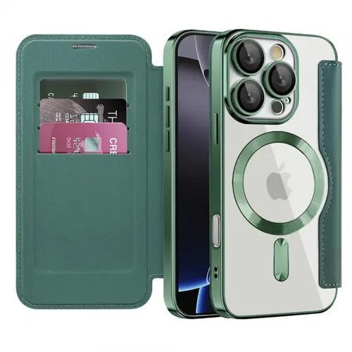 Husa MagSafe pentru Apple iPhone 16 Pro Max, Techsuit, SmartMag Book, Verde