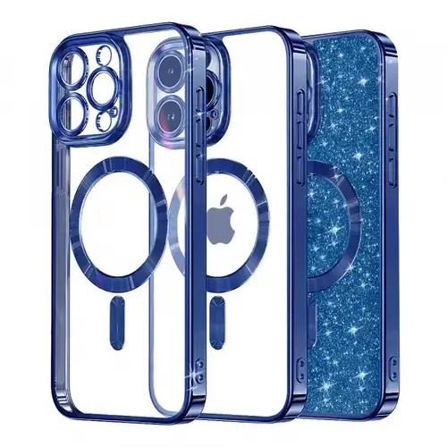 Husa MagSafe pentru Apple iPhone 13 Pro, Techsuit, Luxury Glitter, Albastra