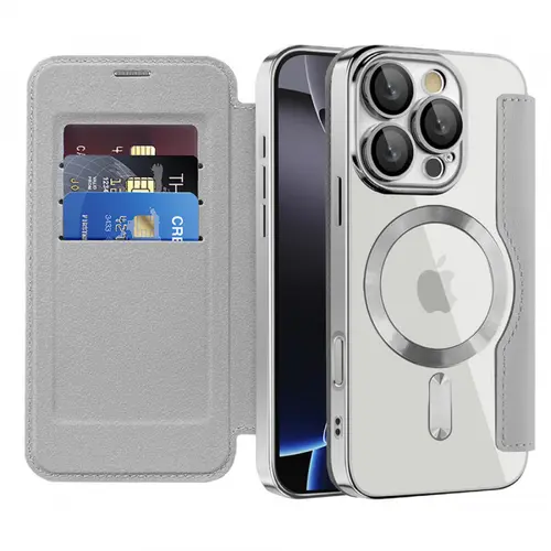 Husa MagSafe pentru Apple iPhone 16 Pro Max, Techsuit, SmartMag Book, Gri