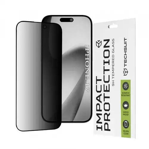 Folie de protectie Ecran Privacy Techsuit pentru Apple iPhone 17, Sticla Securizata, Full Glue, 111D
