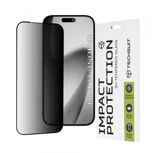 Folie de protectie Ecran Privacy Techsuit pentru Apple iPhone 17 Pro, Sticla Securizata, Full Glue, 111D