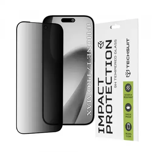 Folie de protectie Ecran Privacy Techsuit pentru Apple iPhone 17 Pro Max, Sticla Securizata, Full Glue, 111D