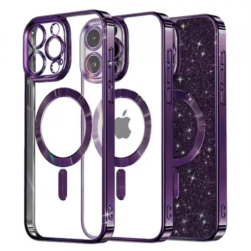Husa MagSafe pentru Apple iPhone 13 Pro, Techsuit, Luxury Glitter, Mov Inchis