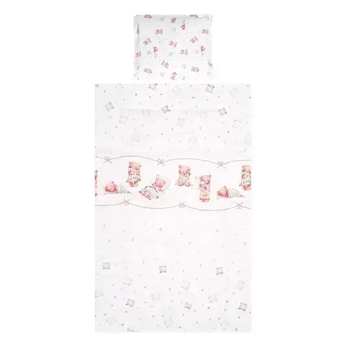 Set lenjerie pat, 3 piese Lorelli Cosy, Bears & Pillows Beige, bumbac ranforce, 0-3 luni