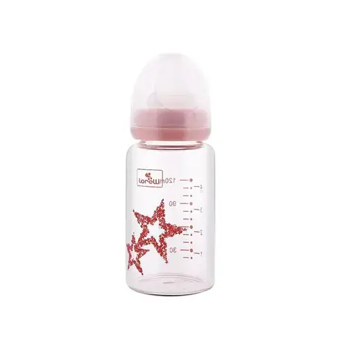 Biberon din sticla cu tetina anti-colici Lorelli, 0 luni+, 120 ml, Pink