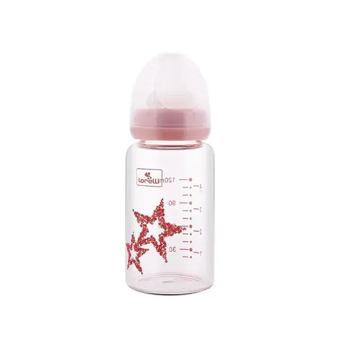 Biberon din sticla cu tetina anti-colici Lorelli, 0 luni+, 120 ml, Pink