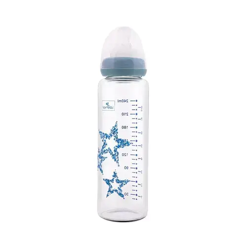 Biberon din sticla cu tetina anti-colici Lorelli, 0 luni+, 240 ml, Blue