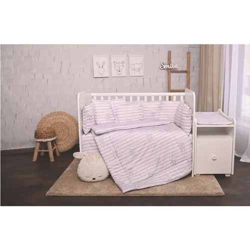 Set lenjerie pat 8 piese Lorelli Trend Grey Striped, bumbac ranforce