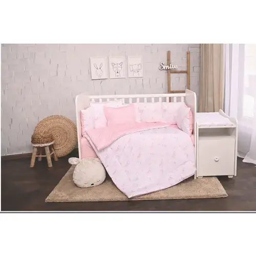 Set lenjerie pat 8 piese Lorelli Trend Pink Moons si Stars, bumbac ranforce
