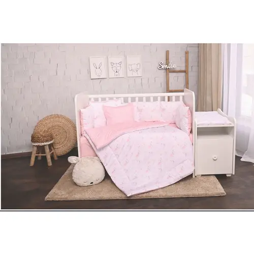 Set lenjerie pat 8 piese Lorelli Trend Pink Moons si Stars, bumbac ranforce