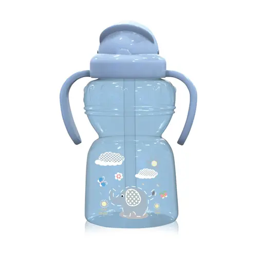 Biberon sport Animals Lorelli, cu manere si pai moale, 6 luni+, 325 ml, Moonlight Blue