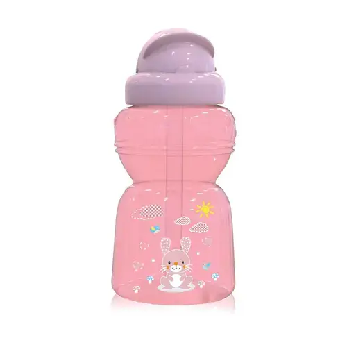 Biberon sport mini Animals Lorelli, cu pai moale si flexibil, 6 luni+, 200 ml, Blush Pink