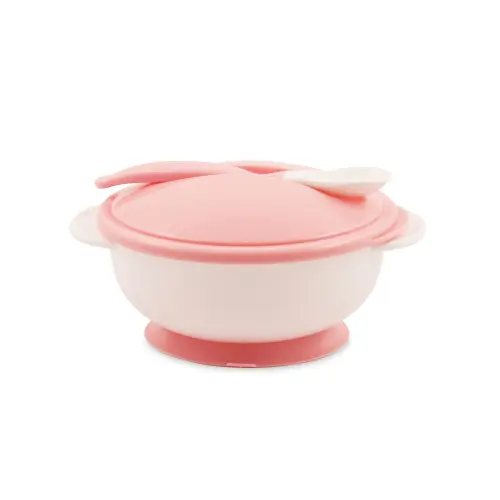 Set castron cu ventuza Lorelli, capac si lingurita, Blush Pink