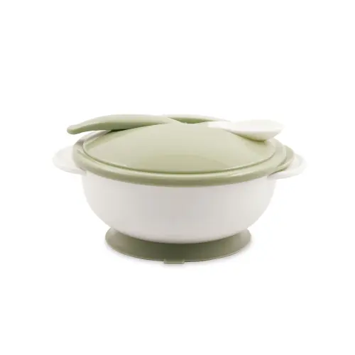 Set castron cu ventuza Lorelli, capac si lingurita, Mint Green