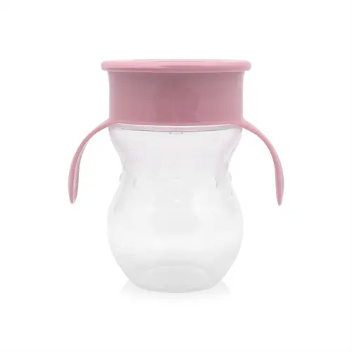 Cana de tranzitie anti-varsare, Lorelli, sistem de baut din orice pozitie 360 grade, 12 luni+, forma ergonomica, capac protectie, 270 ml, Pink