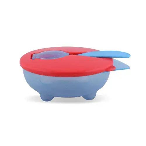 Set castron cu capac ermetic si lingurita, 5x12 cm, fara BPA, Blue