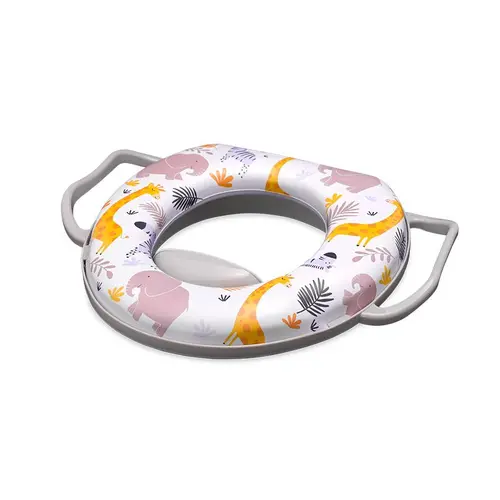 Reductor moale pentru toaleta Lorelli, cu manere, confortabil, impermeabil, protectie impotriva stropirii, Grey Animals