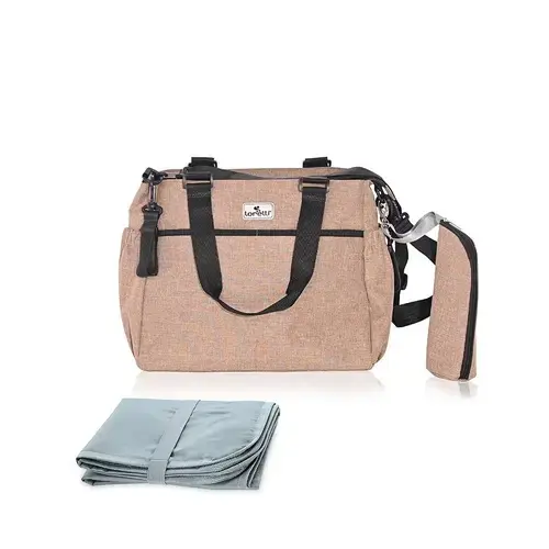 Geanta pentru accesoriile bebelusului Maya, 9 compartimente, cu bretea pentru umar, compartiment izoterm detasabil, Beige